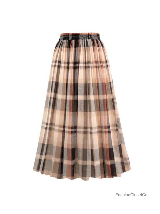 Dresses & Skirts - Chiffon Pleated A-Line Midi Skirt Elastic High Waist